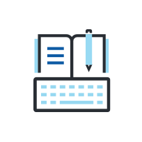 book, pencil and keyboard icon
