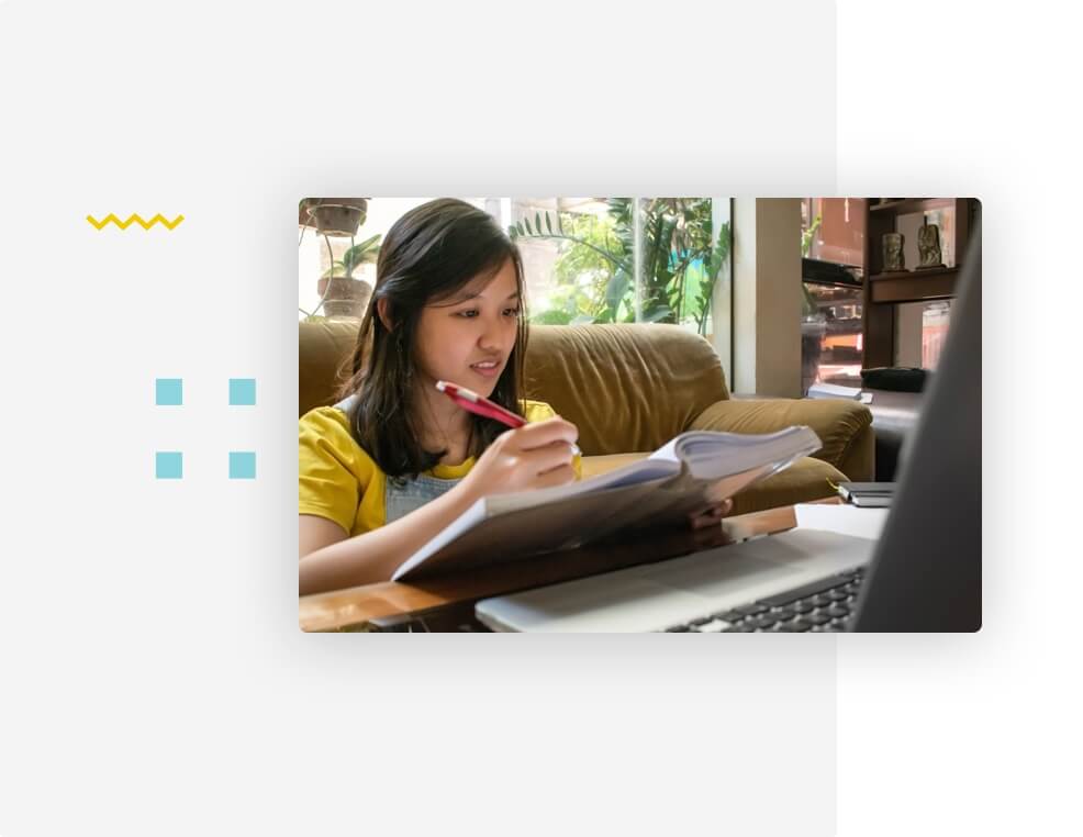 Girl studying in her computer