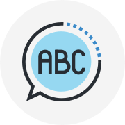 Bubble speech with the letter abc inside