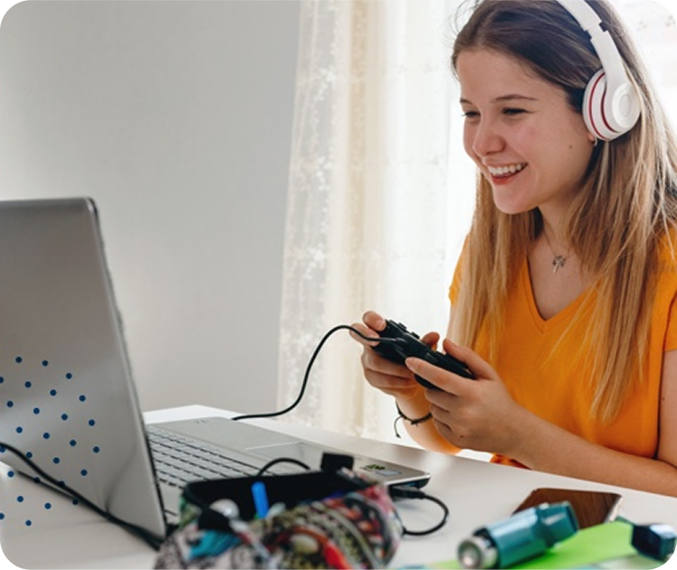 Student playing videogames